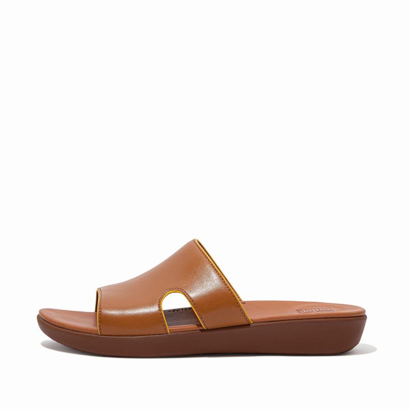 FitFlop H-Bar With Pop-Trim HellBraun/Orange/Gelb - FitFlop Pantoletten Damen Sale [YQLF-98016]